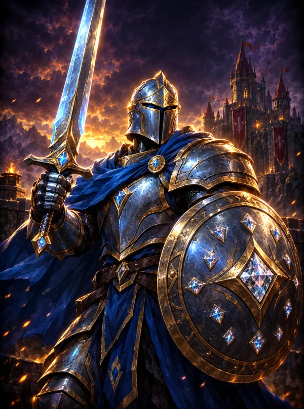 Diamond Hand Knight in plate armor with a diamond-studded shield